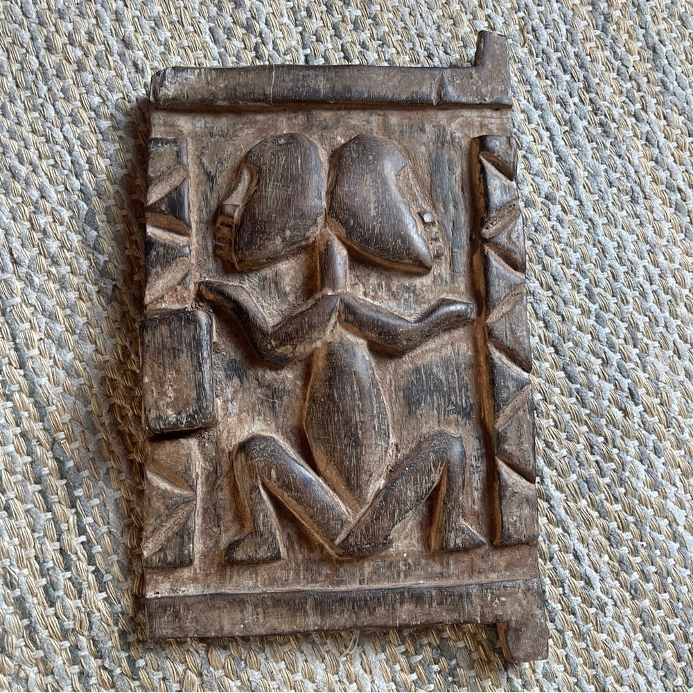 Antique Early 20th Century African Carved Wood Granary Door Art Piece 7x10”